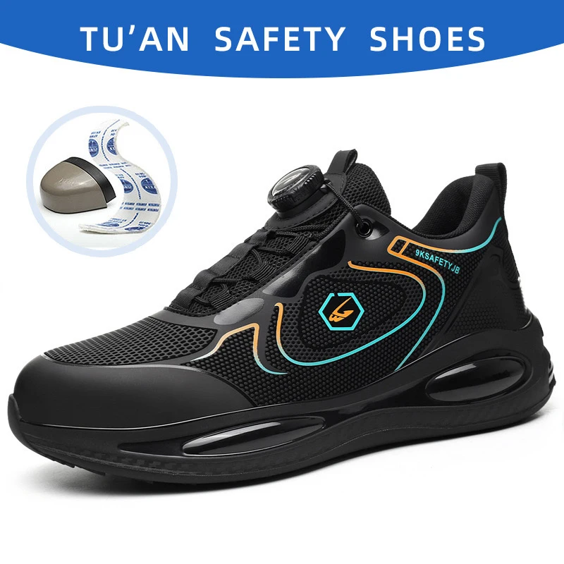 Waterproof Men Safety Shoes Steel Toe Sneakers Rotated Button Puncture Proof Work Safety Boots Man Air Cushion Working Footwear