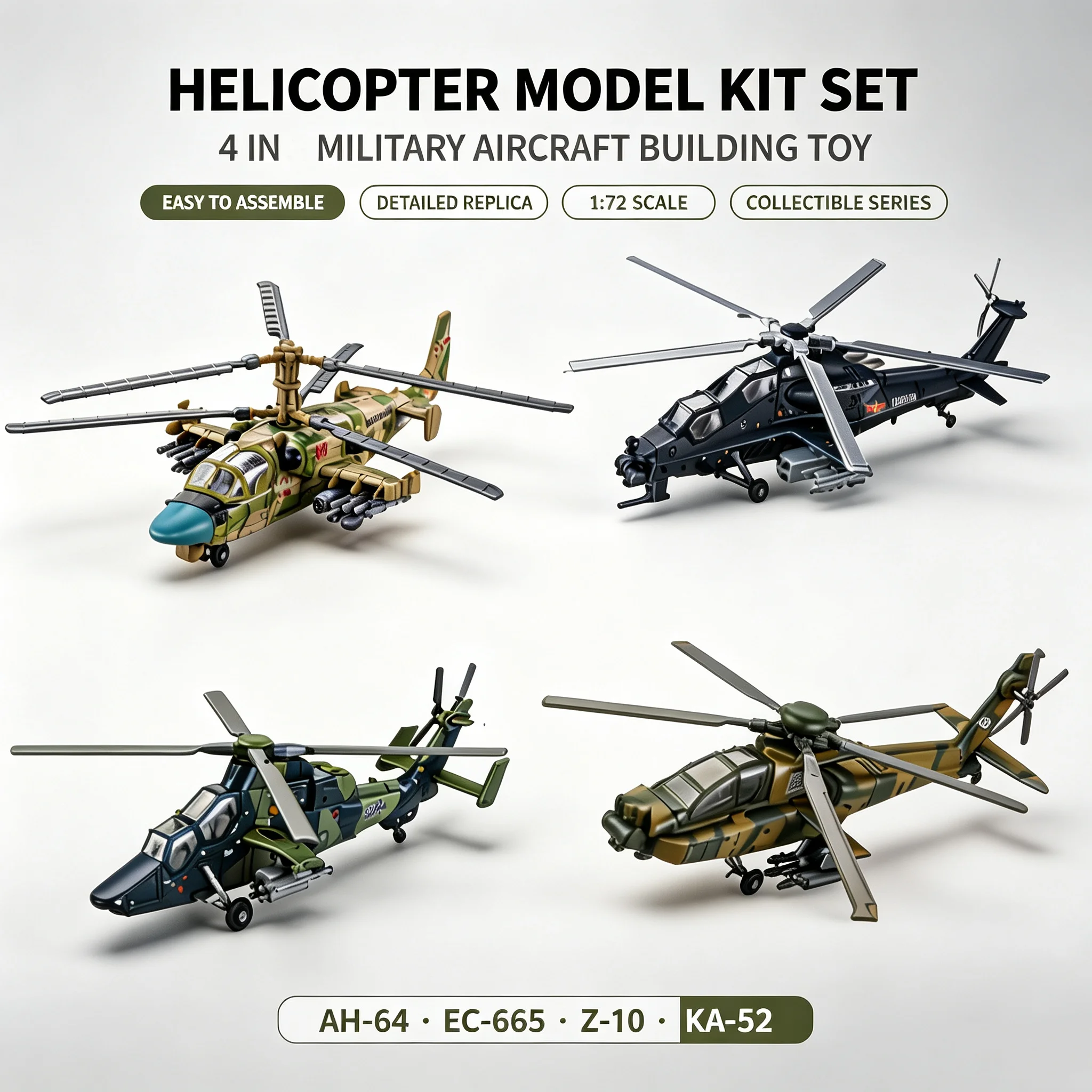 1:72 Scale Military Helicopter Model Building Kit, DIY Assembly Aircraft Toy, Collectible Display Gift for Boys & Military Enthu