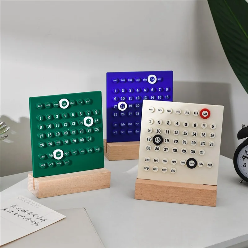 Wooden Desk Calendar Perpetual Calendar Retro Home Unique Gifts,Month Date Display, Desk Decorations For Office