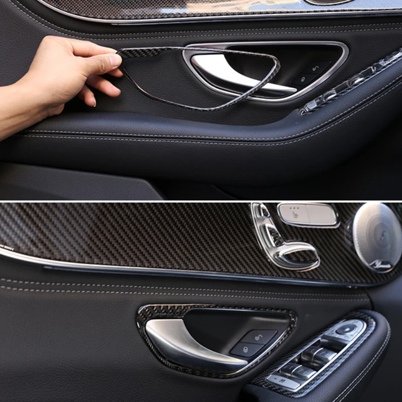 Carbon Fiber Car Interior Door Handle Frame Cover Sticker Trim For Mercedes Benz C Class W205 GLC X253 2016 2017 2018