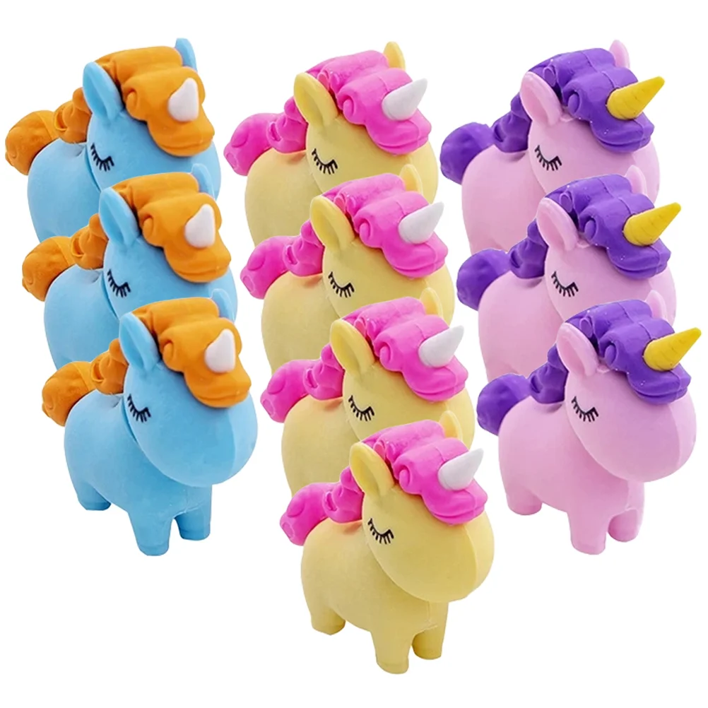 12 Pcs Eraser Kids Prizes Erasers Fun Mini Toys Bulk Unicorn School Supplies for Pencils Rubbers 3d Child