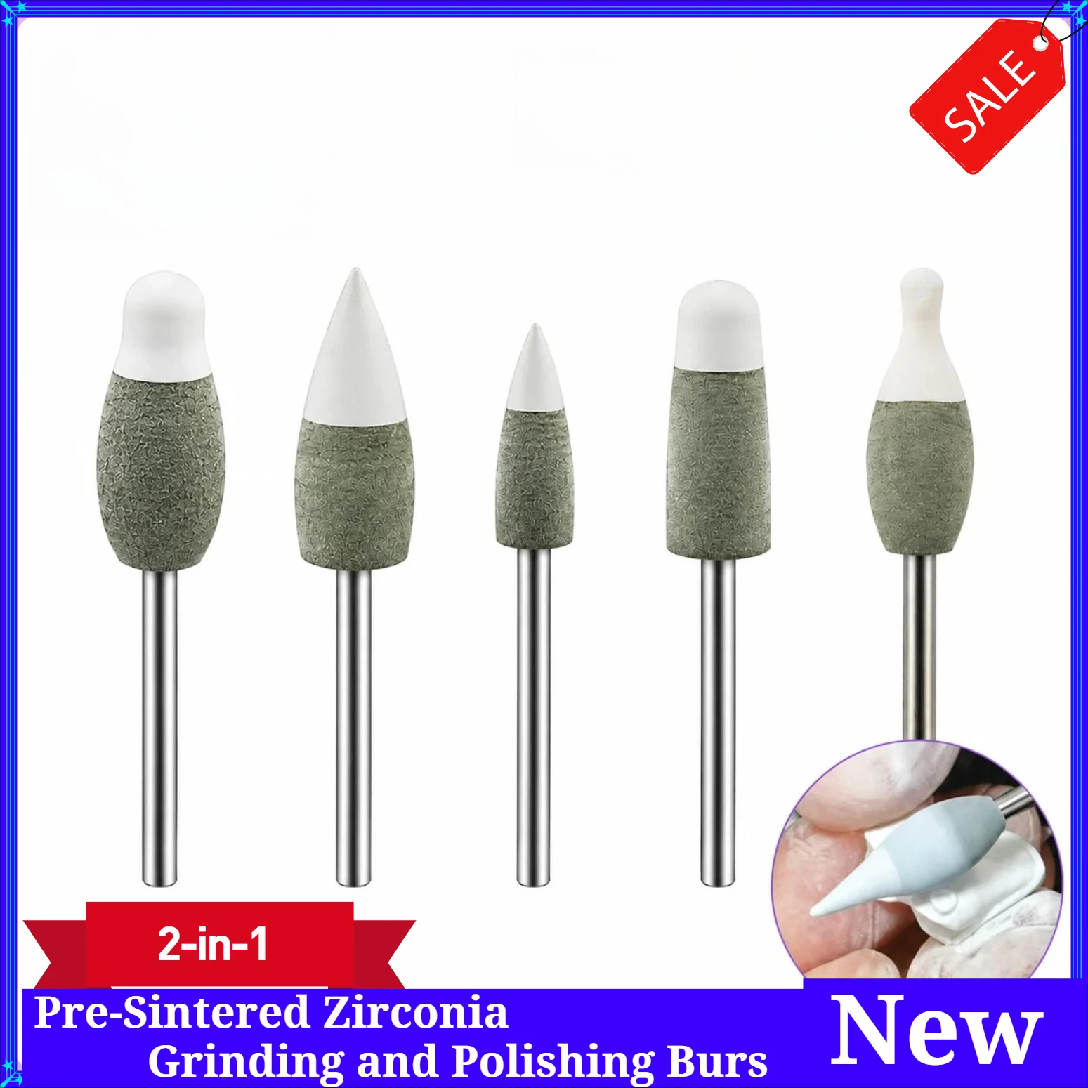 Dental Lab Pre-Sintered Zirconia Restoration Grinding and Polishing Burs 2-in-1 Green State Zirconia Rotary Finishing Hand Tools