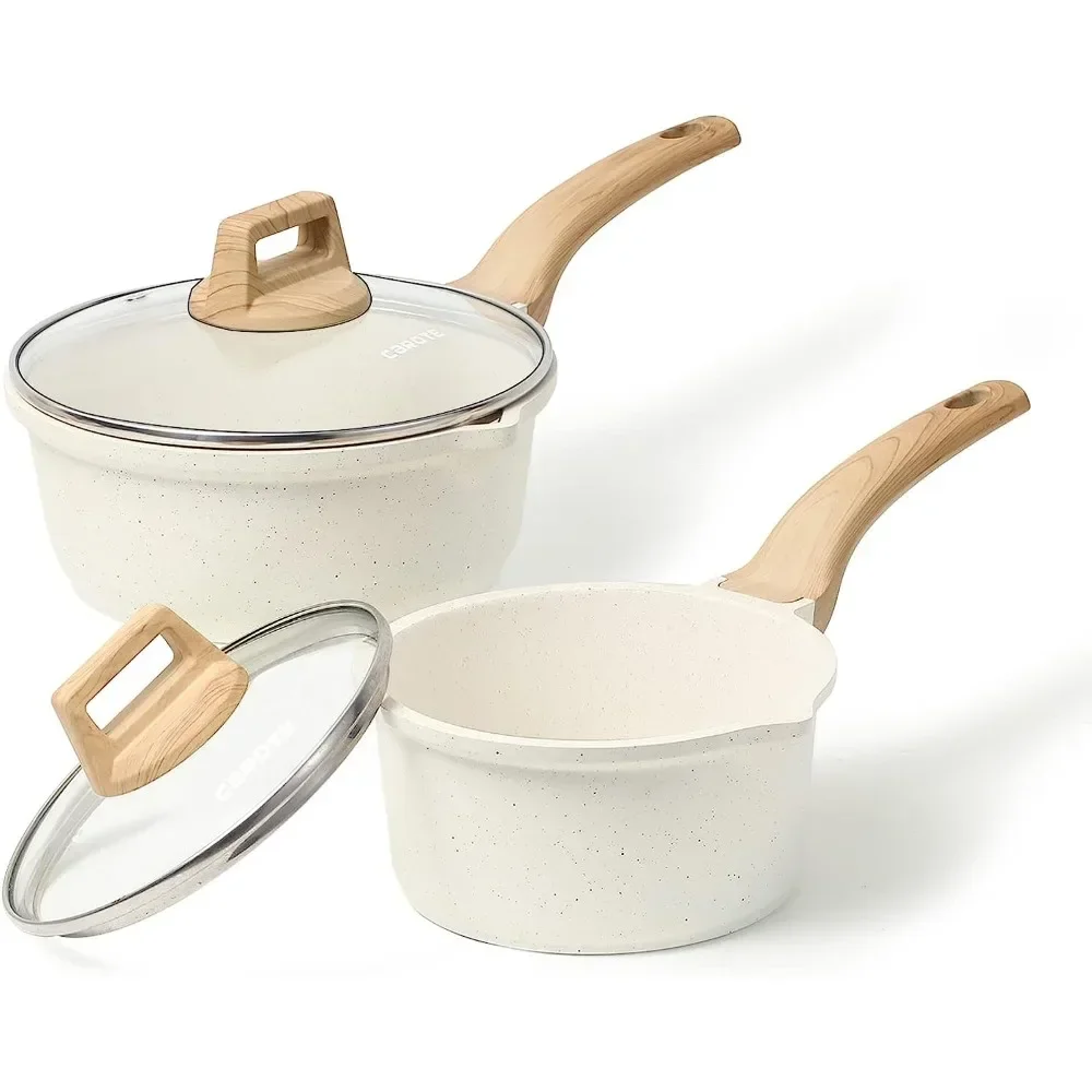 1.5Qt & 2.5Qt Sauce Pan Set with Lid 4 Pcs Nonstick Sauce Pot Cooking Pot with Pour Spout,Easy To Clean Cookware Set