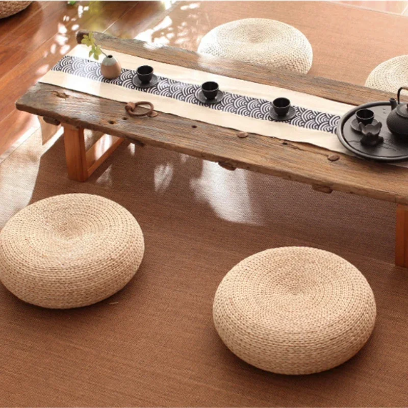 Japanese Style Meditation Cushion Tatami Rattan Round Yoga Cushion Thicken Futon Natural Straw Woven Tea Room Cushion Home Decor