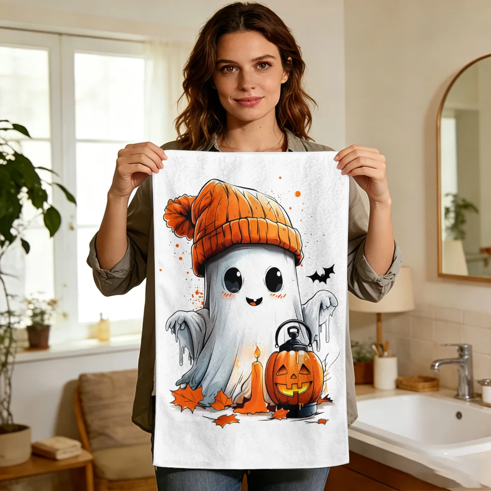 1pc/2pcs Kitchen Towel with Ghost & Pumpkin Halloween Motif-Super absorbent, reusable polyester dishcloths perfect for home deco