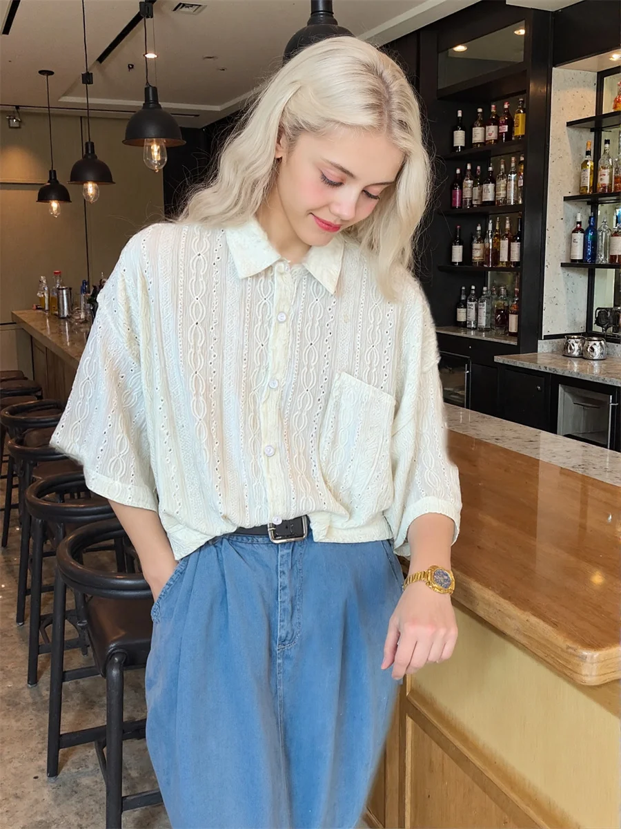 Camisas femininas manga curta retro branco casual solto gola mandarim pescoço estilo chinês botão asiático frente simples básico