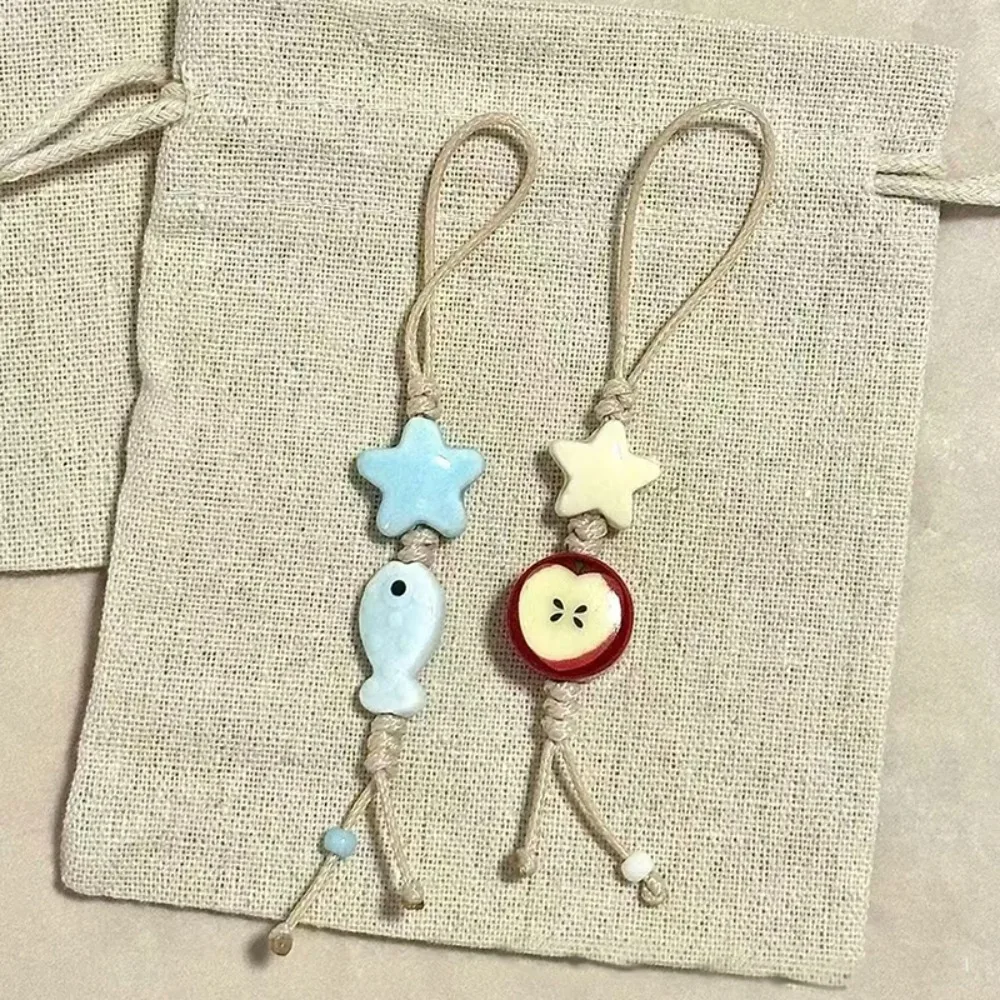 Trend 2026  Decoration Camera Pendant Fashion Keychain Cute Star Flower Mobile Phone Strap Kawaii Ceramic Beaded Mobile Phone