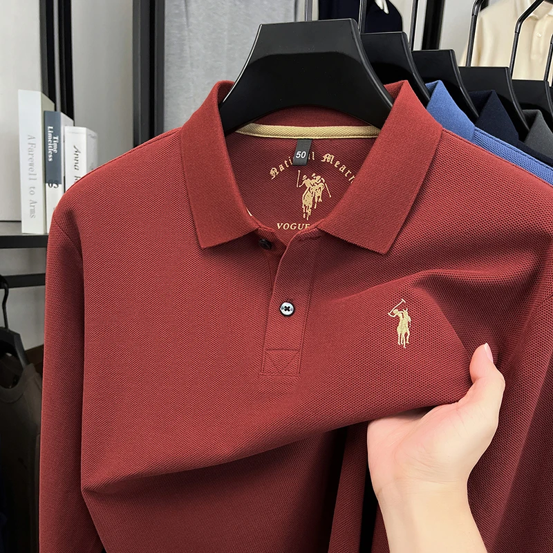 2026 New Cotton Long Sleeved T-shirt for Men, High End Embroidered Little Horse Logo Fashion Autumn/Winter Polo Top