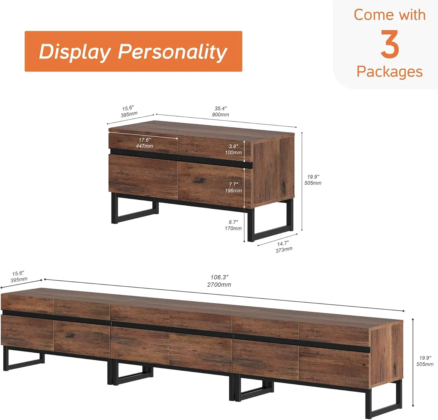 TV Stand for TVs up to 110 inch, Wood Entertainment Center TV Console with Storage Cabinets and Metal Base, Media Console