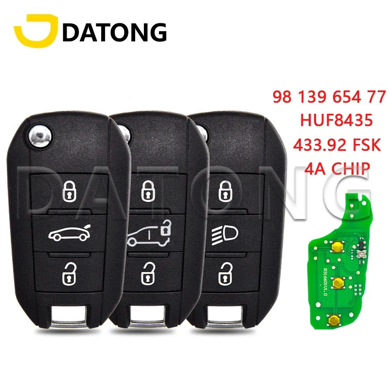 

World Car Remote Control Key Datong For Peugeot 308 4008 Citroen C3 C5 C6 4A Chip 433.92 FSK HUF8435 PN:98 139 654 77 Flip