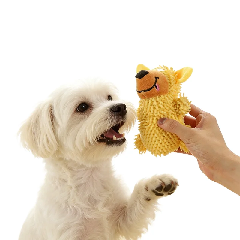 Niedliches Cartoon-Quietsch-Plüsch-Mop-Hundespielzeug, kaubeständiges Spielzeug für Welpen und kleine Hunde, ideal für die Spielzeit zu Hause, als Apportierspielzeug oder Geburtstagsgeschenk.