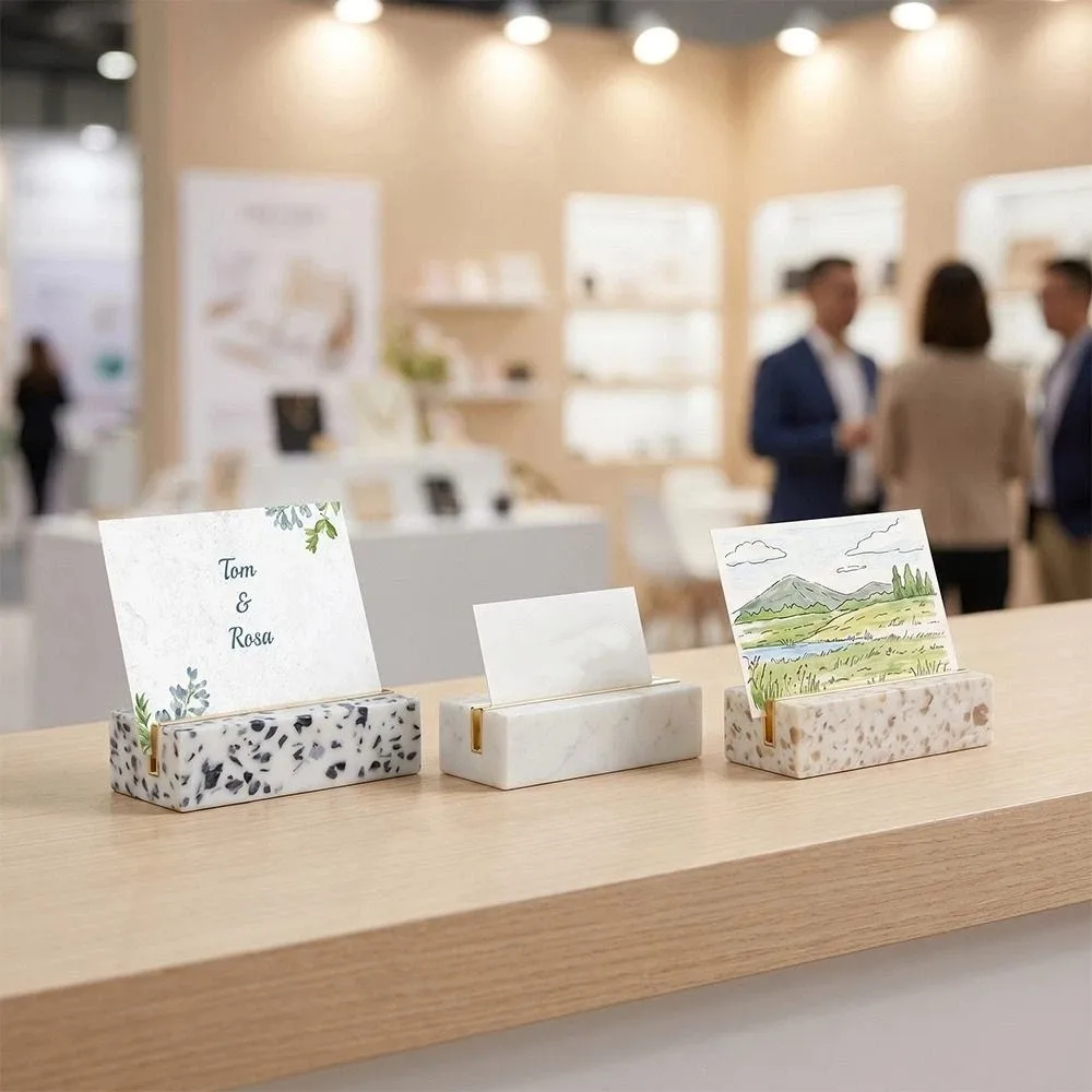 Marble Texture Desktop Business Card Holder Display Clip Elegant Menu Card Display Holder Stand Base Creative Design