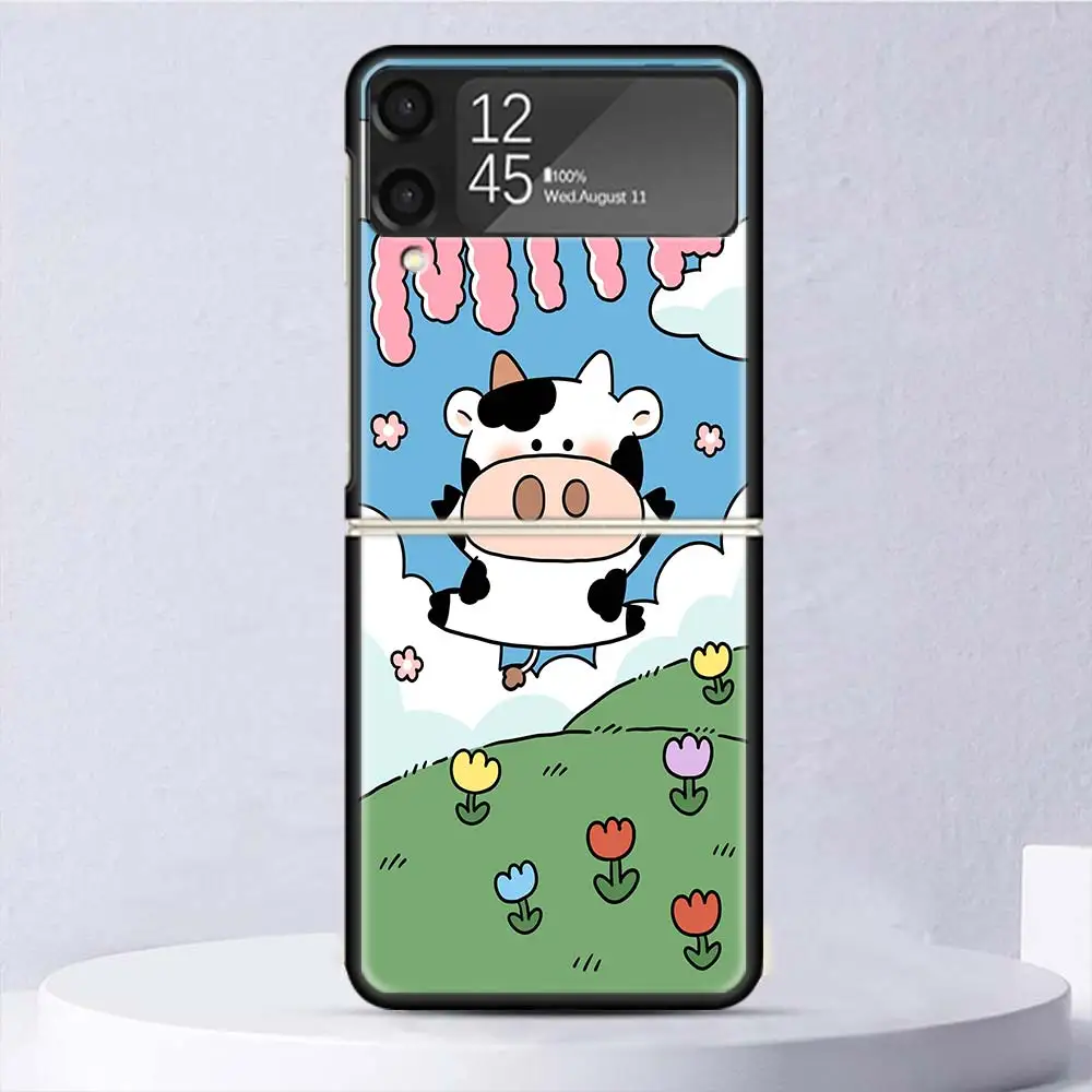 Dairy Cattle Cow Speckle Cute Shockproof Hard Case For Samsung Galaxy Z Flip 4 5 3 5G Phone Cover Z Flip3 Flip4 Flip5 Black Fund