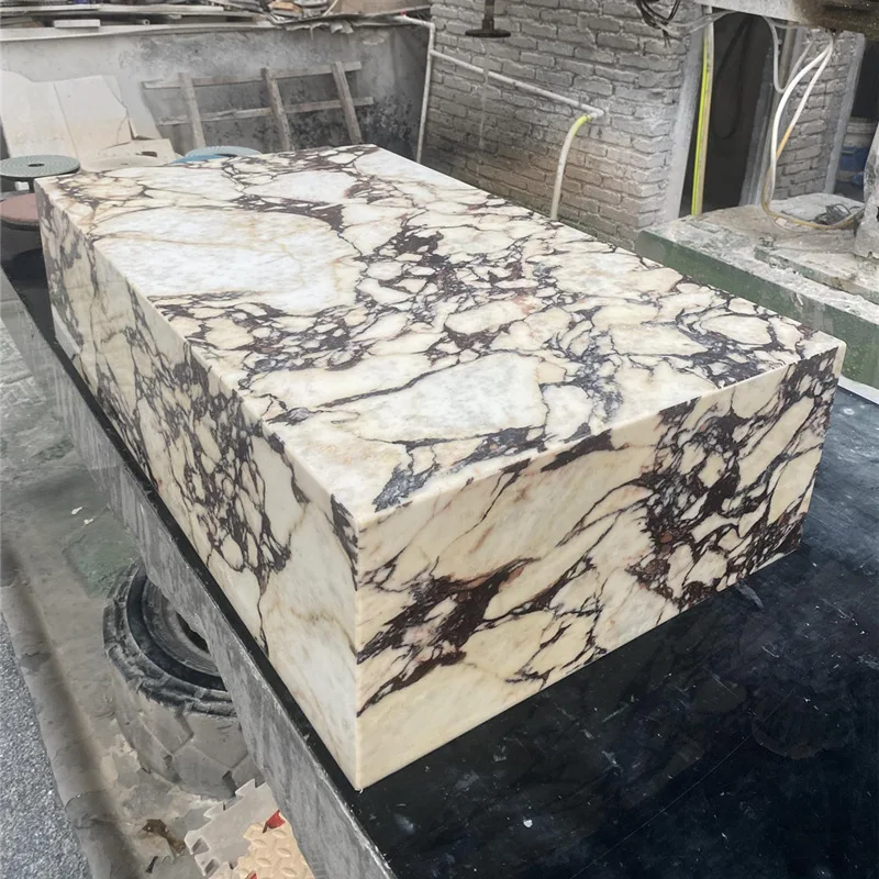 Luxury Living Room Side Table Customized Calacatta Viola Marble Low-Plinth Marble Coffee Table