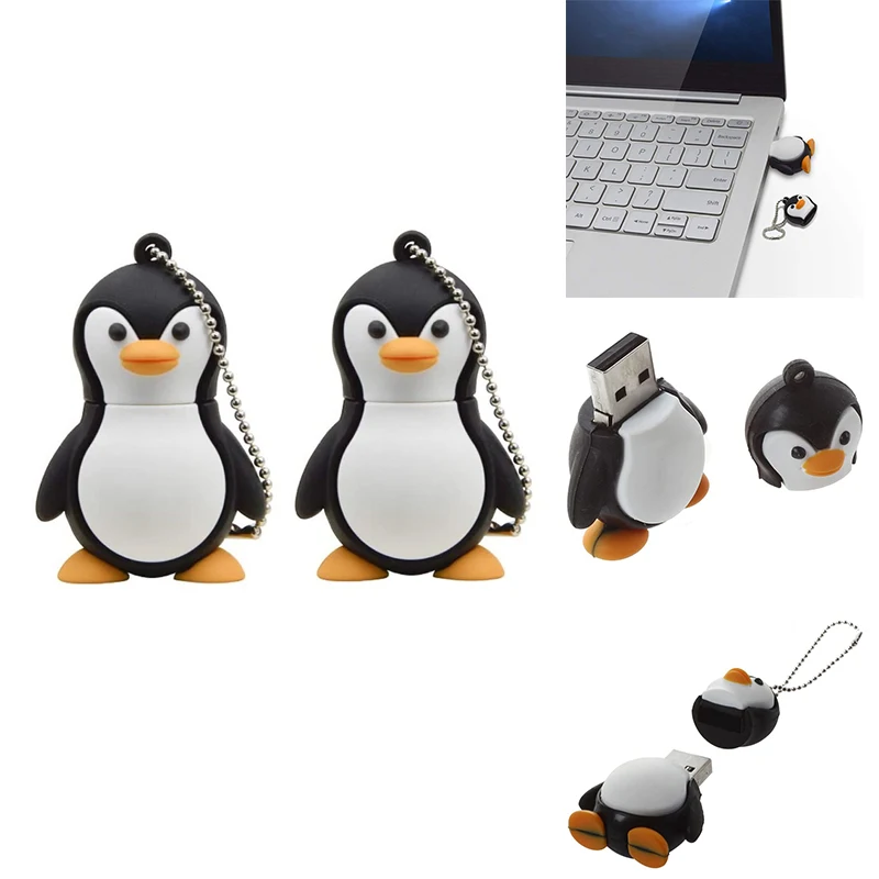 Novelty Cute Baby Penguin USB 2.0 Flash Drive Data Memory Stick Device - Black And White, 2 PCS