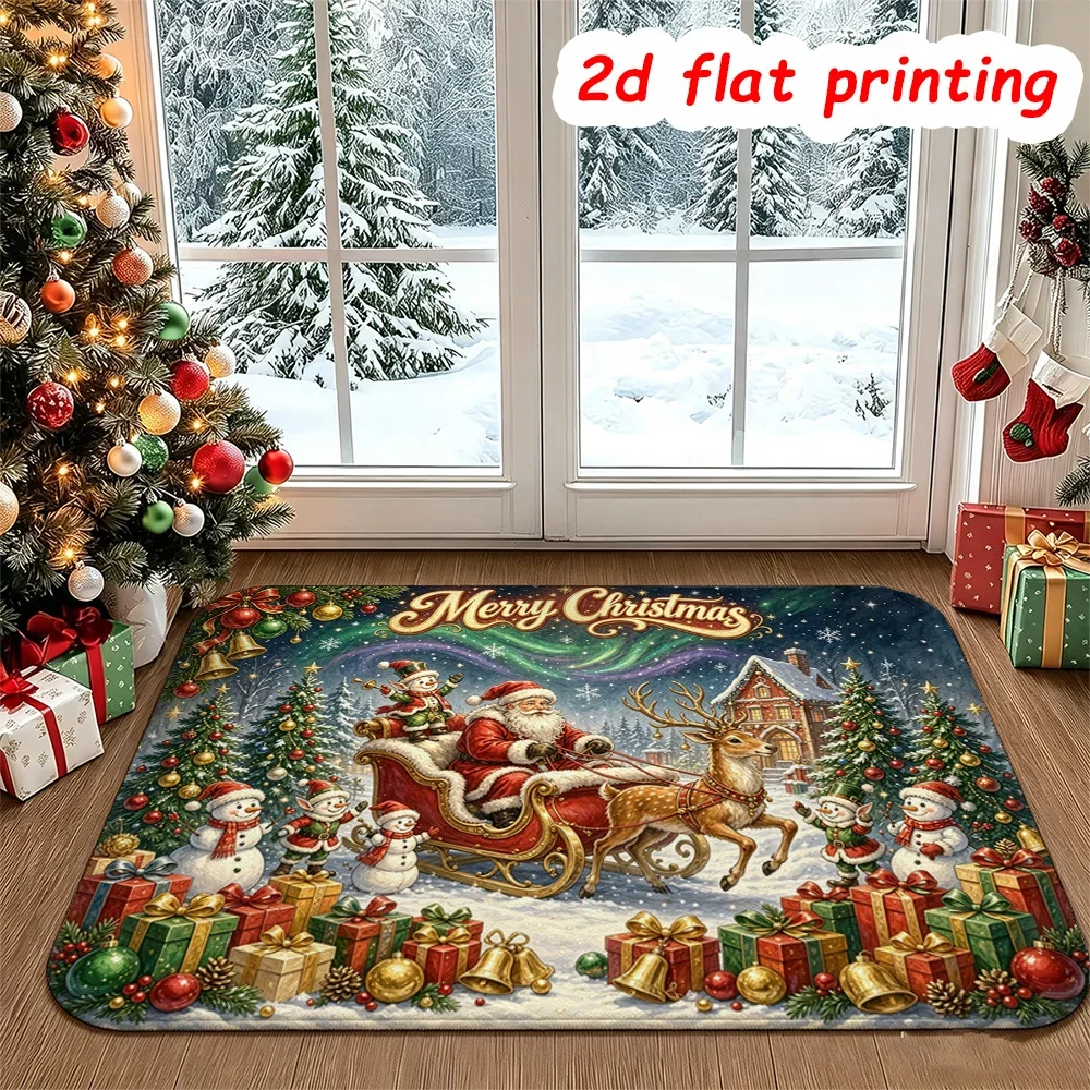Magic Aurora Night Area Rug Christmas Santa Claus Sled Floor Mat Snowman Army Garland Welcome Rug Cottage Gift Doormat