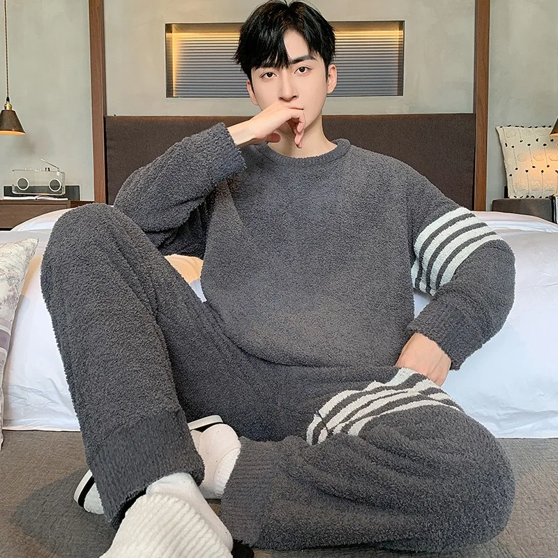 Half Velvet Men's Pajamas New Autumn Winter Style Thickened Warmworn Outside Plus Size Pullover Soft Cozy Home Wear Men XXXL