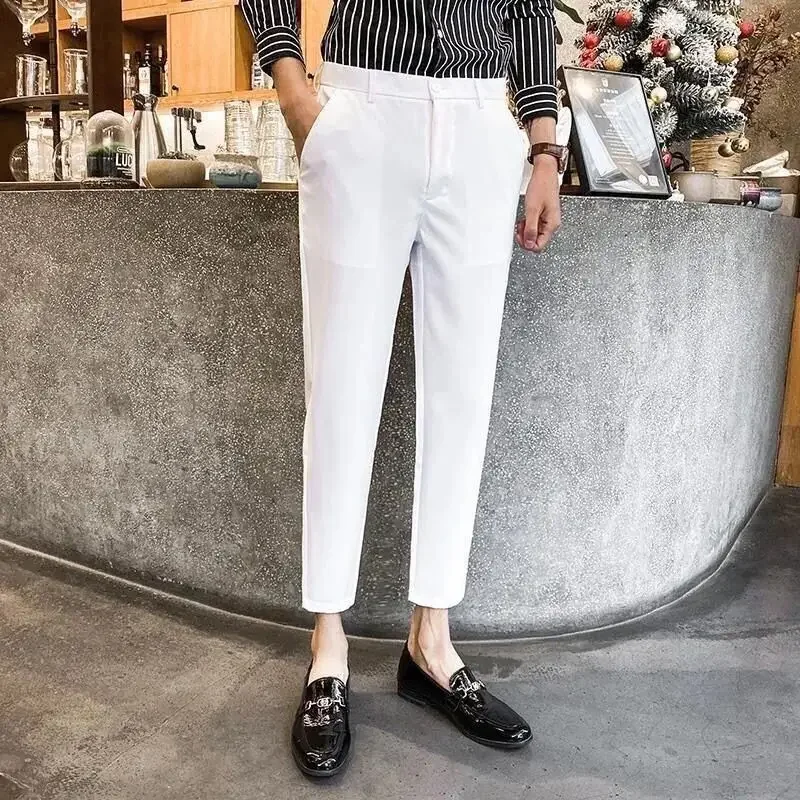 Men\'s Clothing Straight Business Casual Fashion Simplicity Solid Color Zipper Button Pockets Capable Office Temperament Pants