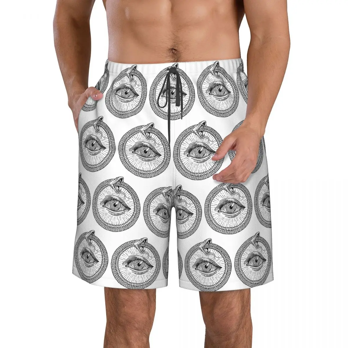 Esoteric Illustration Of Ouroboros Snake Trunks Beach Board Shorts Casual Quick Dry Swimming Summer Men Pants