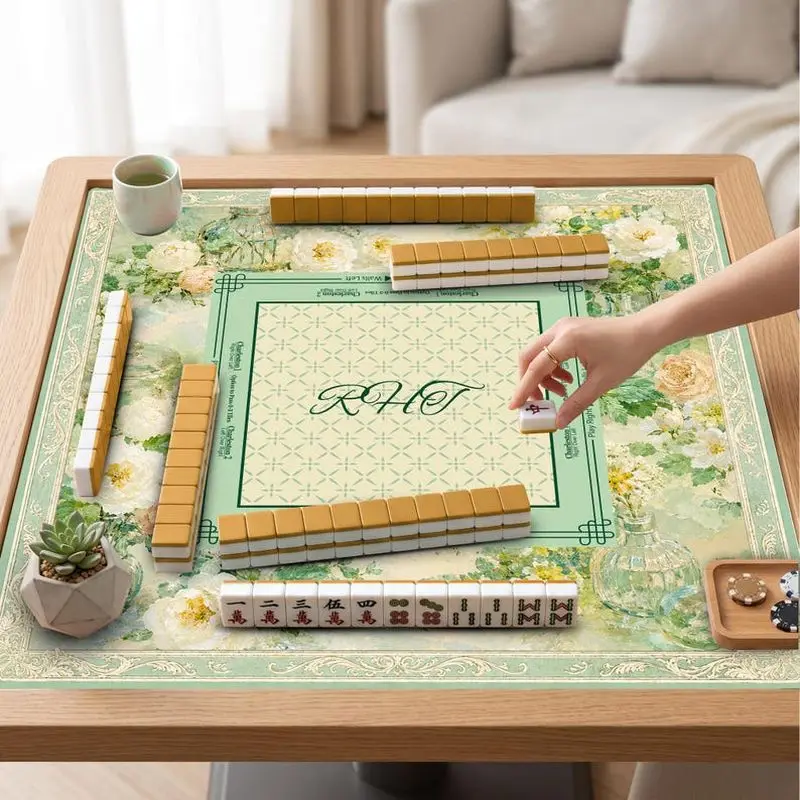 VIKAMA Oil Painting Rose Vase Mahjong Mat Zoned Silent Non Slip Pad For American Charleston Mahjong Poker Table Cover