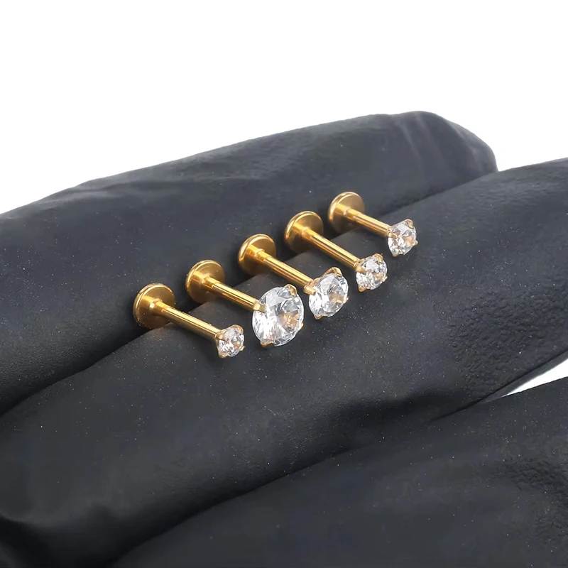 ASTM F136 titanio 2/2, 5/3/4mm CZ pendiente trasero de pata 16G cartílago Tragus hélice nariz Labret Stud joyería Piercing