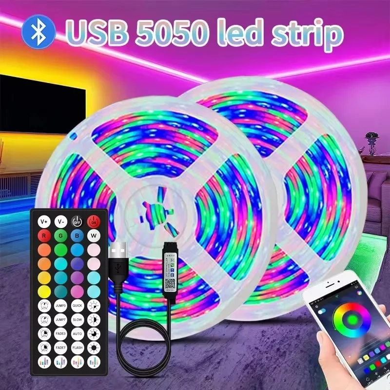 1-30M Led Strip Lights RGB 5050 Bluetooth 5V USB APP Control Luces Led Flexible Ribbon Diode Lamp Decoration For Living Room