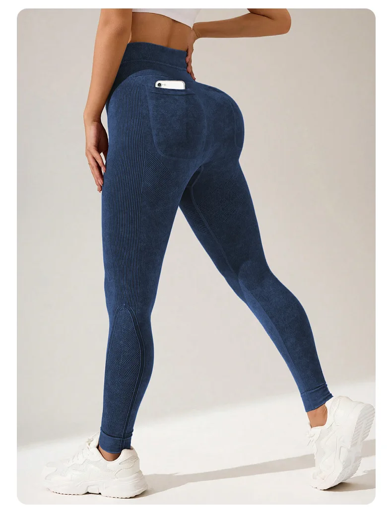Damen Schnelltrocknende Yoga-Leggings mit Taschen, Hoher Taille, Po-Lifting-Effekt, Strukturierte Hüftformende Lauf- und Fitness-Sporthose – Detail 9