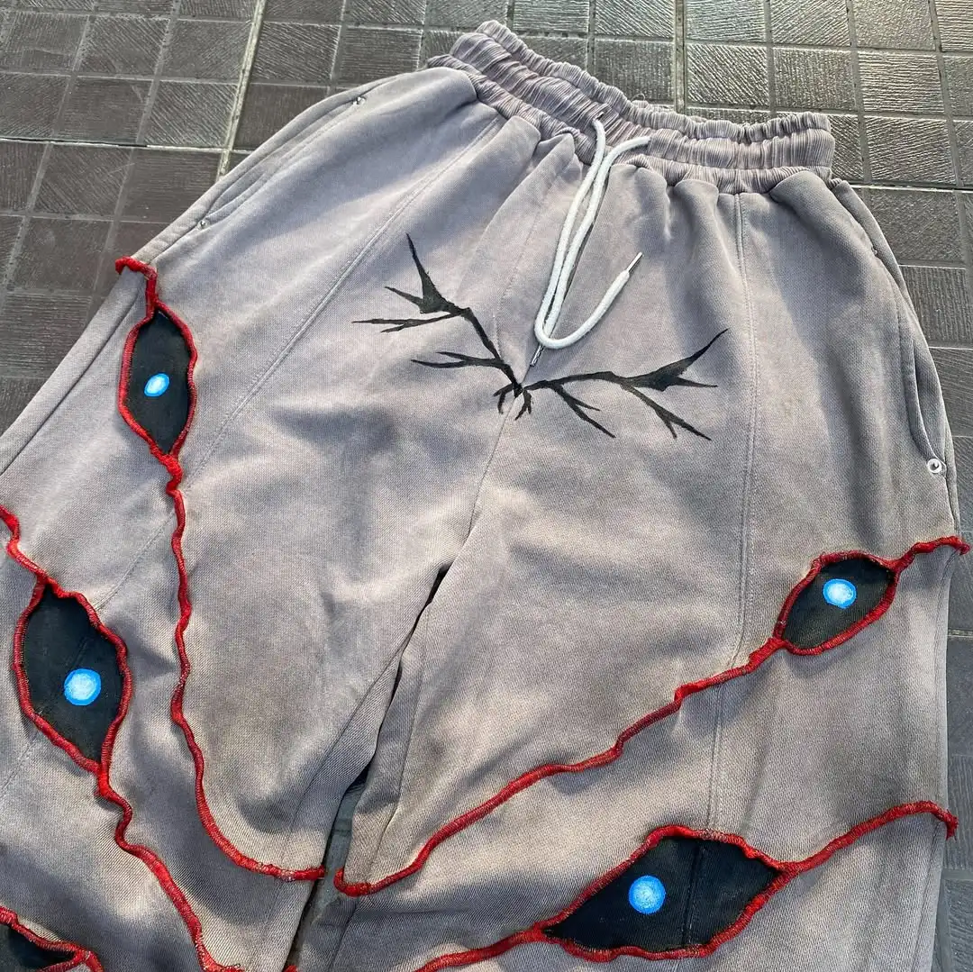 Y2k موضة عين الملاك التطريز السراويل الرجعية الهيب هوب الرجال النساء عداء ببطء الرباط Sweatpants كبيرة الحجم البضائع السراويل الشارع الشهير