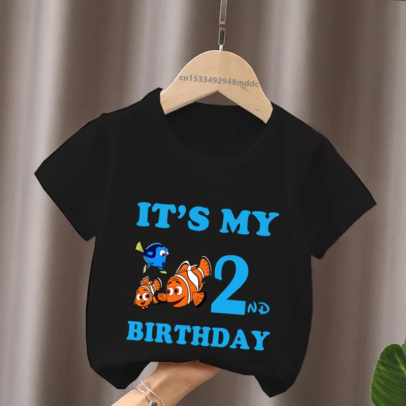 It's My 1 2 3 4 5 6 7 8 9 Years Birthday Boys Girls T shirt Finding Nemo Dory Cute Fish Print Cartoon Kids Clothes Baby T-Shirts