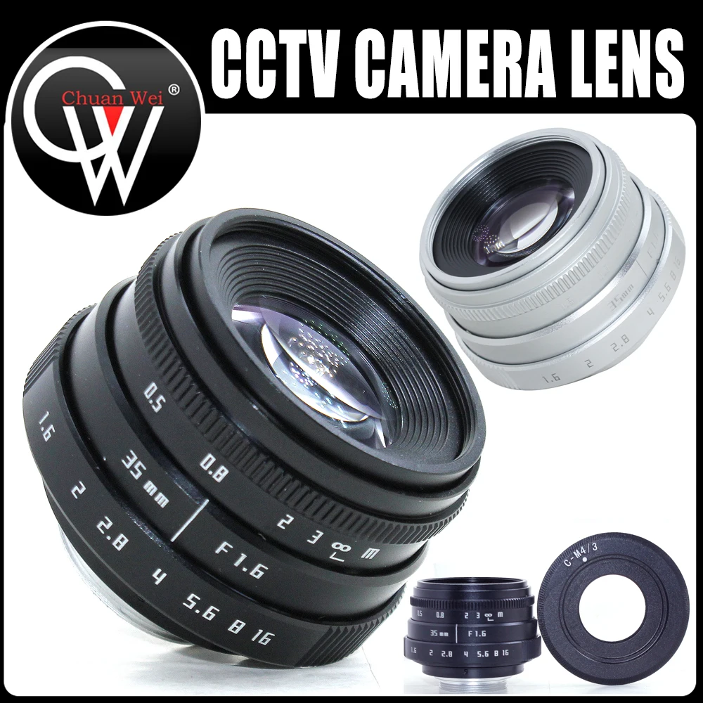 

Silver/Black 35mm TV lens F1.6 C Mount 1/2 CCTV Lens for M4/3 / MFT CCTV & Adapter FUJIAN Camera Lens