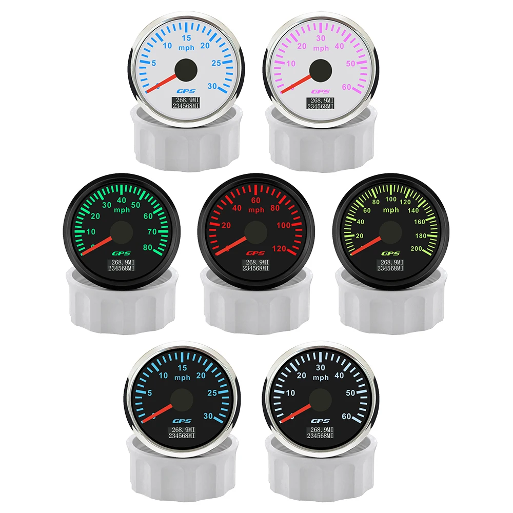 ELING 52 مللي متر قارب 0-30MPH 80MPH 0-200MPH GPS عداد السرعة عداد المسافات Tripmeter مع هوائي GPS 7 اللون الخلفية لشاحنة سيارة 9-32 فولت #2