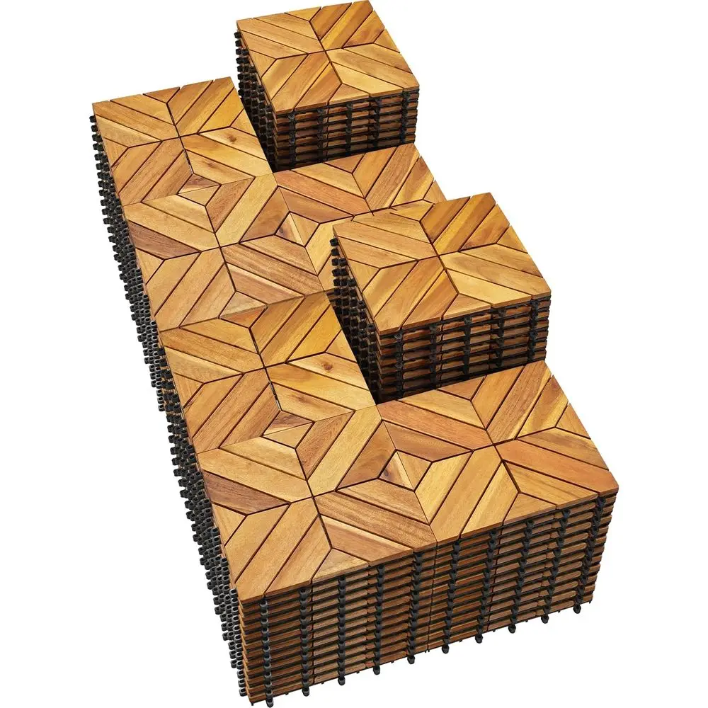 

108 шт. напольных плиток из массива акации для террасы, 12x12 дюймов, водонепроницаемые, для использования внутри и снаружи помещений, для балконов, задних дворов