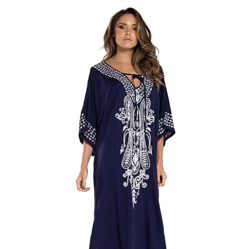 Dames Strandjurk Zomer Casual Losse Bikini Badpak Cover Up Lange Cami Maxi Jurken Gewaad Plage Split Tuniek Vakantie Plus Size