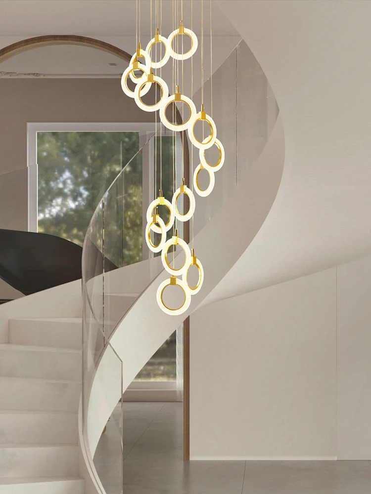 

Luxury Staircase Pendant Light Elevated Living Room Loft Duplex Restaurant Light Fixture Villa Rotary Staircase Long Pendant Lig