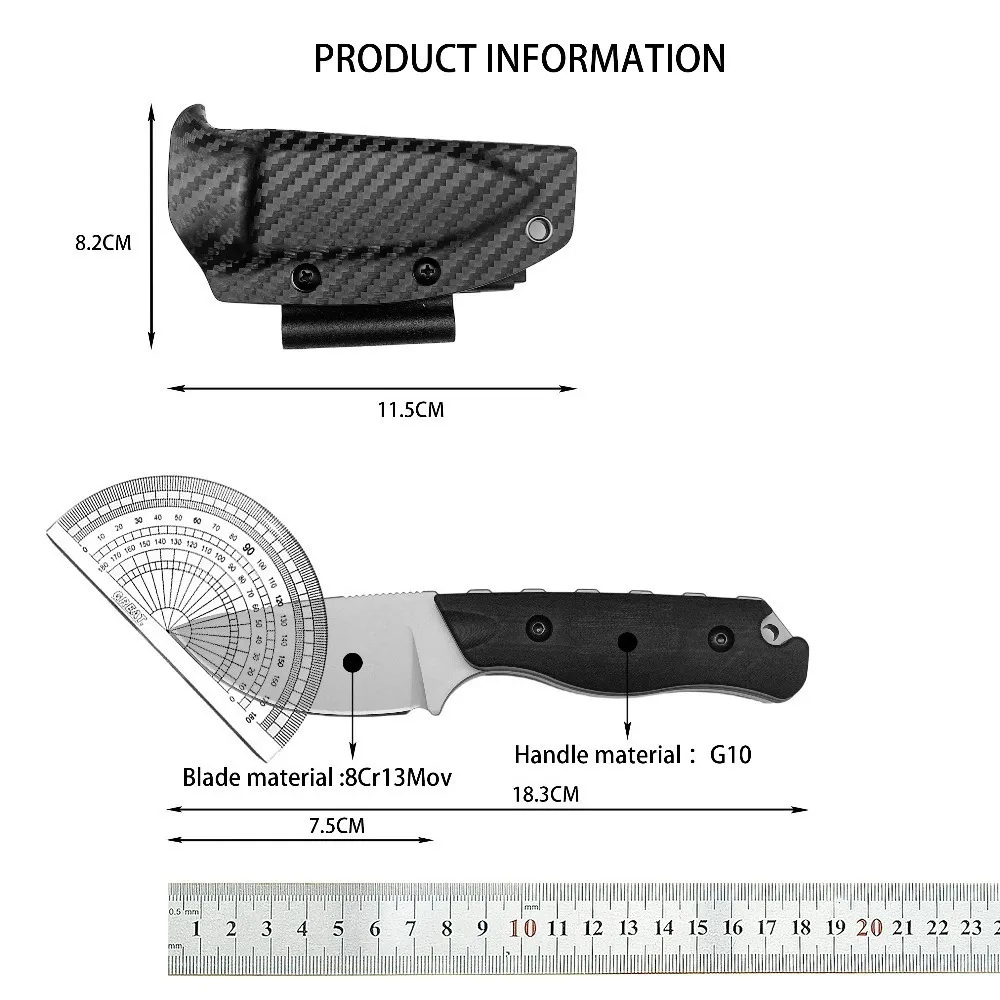 2025 EDC التخييم شفرة مثبتة سكين 8Cr13Mov بليد G10 مقبض في الهواء الطلق بقاء السكاكين التكتيكية سكين مستقيم