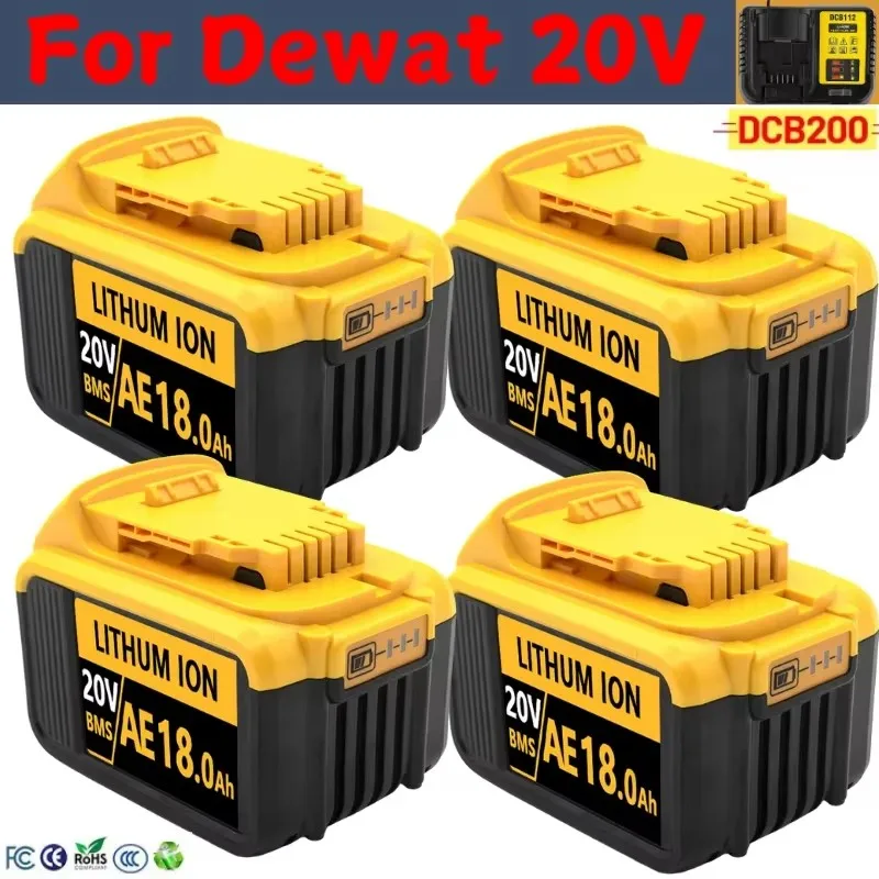 Bateria de substituição de lítio dcb200 20v 18000mah para dewalt 18v dcb184 dcb200 dcb182 dcb180 dcb181 dcb182 dcb201 dcb206