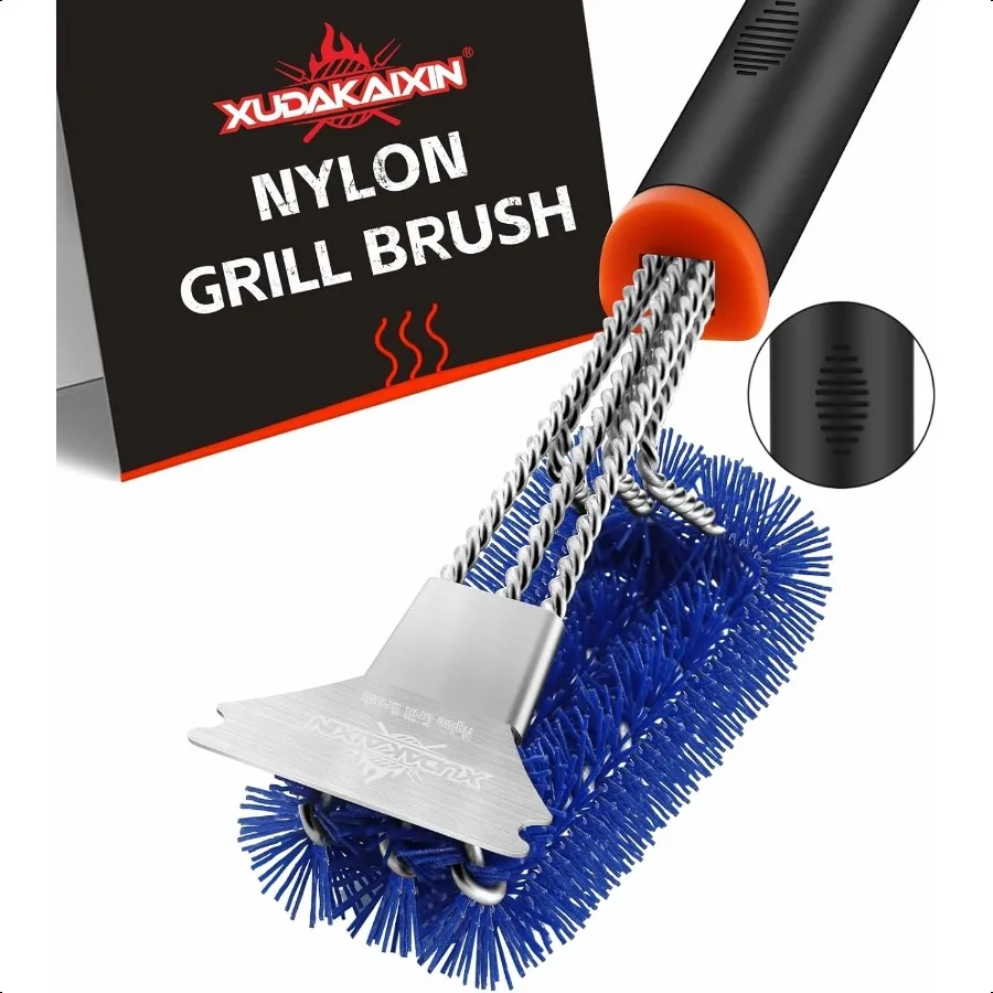 

Grill Brush and Scraper Safe Nylon Bristles Barbecue Triple Scrubbers Cleaning Brush for Cast Iron Grates Porcelain Weber Gas C