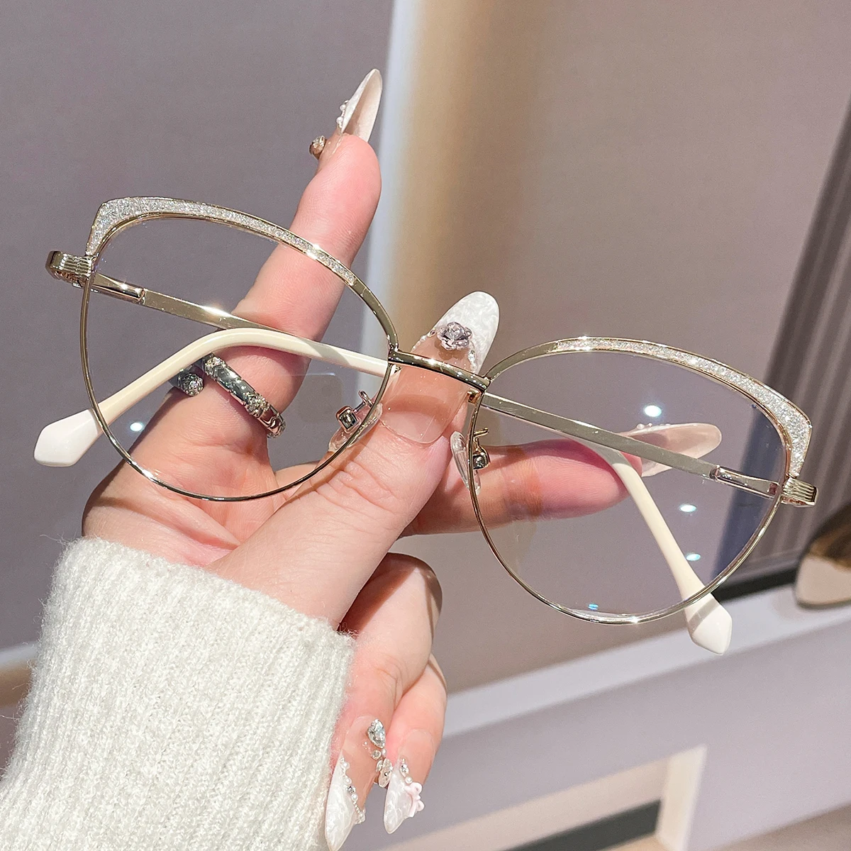 1 Stück Damen-Brille, schlicht, neu, leicht, luxuriös, Retro, Cat-Eye, Sternenhimmel, funkelnder Diamant, stilvoll, lässig, vielseitig, geeignet für Dail