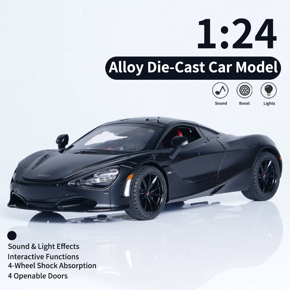 1:24 Black Alloy Supercar Model,Halloween/Christmas Gift,With Sound&Light,Pull Back,Butterfly Door+Front Cover Openable,Four Wheel Suspension