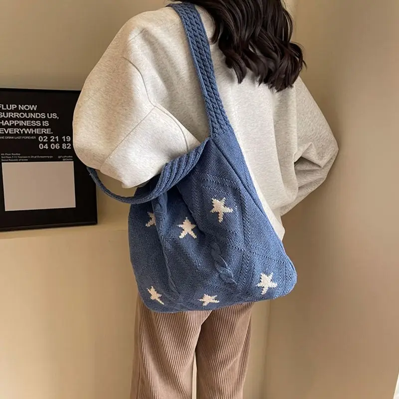 

Large Capacity Knitted Star Yarn Tote Shoulder Underarm Bags Woven Handbag for Women