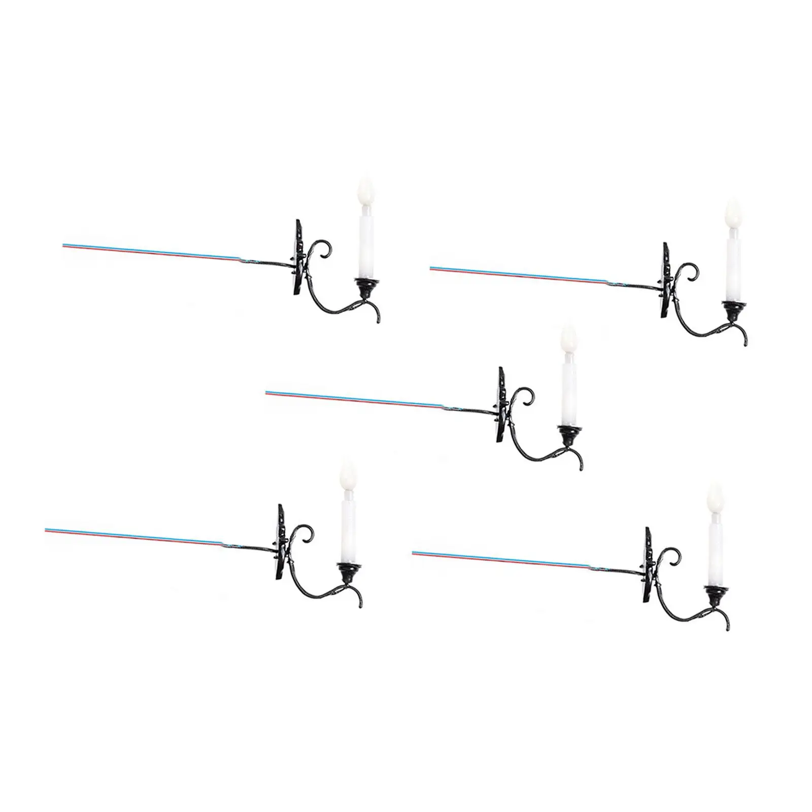 5x Lampa Ścienna w Skali 1:87 Diorama Bajkowy Ogród Akcesoria Domek dla Lalek LED Lampki Ścienne Miniaturowe Lampy Uliczne Oświetlenie Krajobrazu Ogrodowego