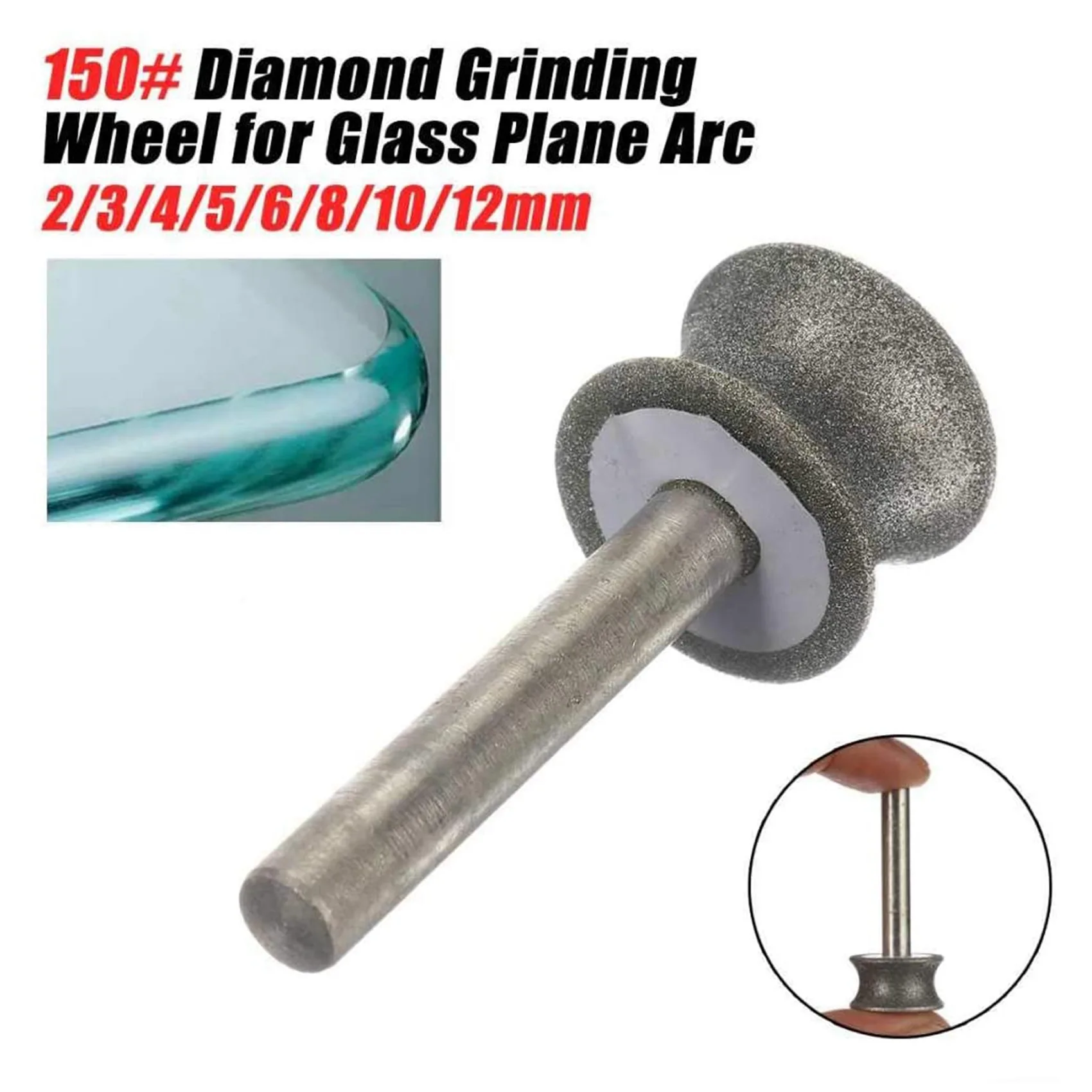 Muela de diamante para avión de vidrio, Chaflán de borde recto, vástago de 6mm, 10mm
