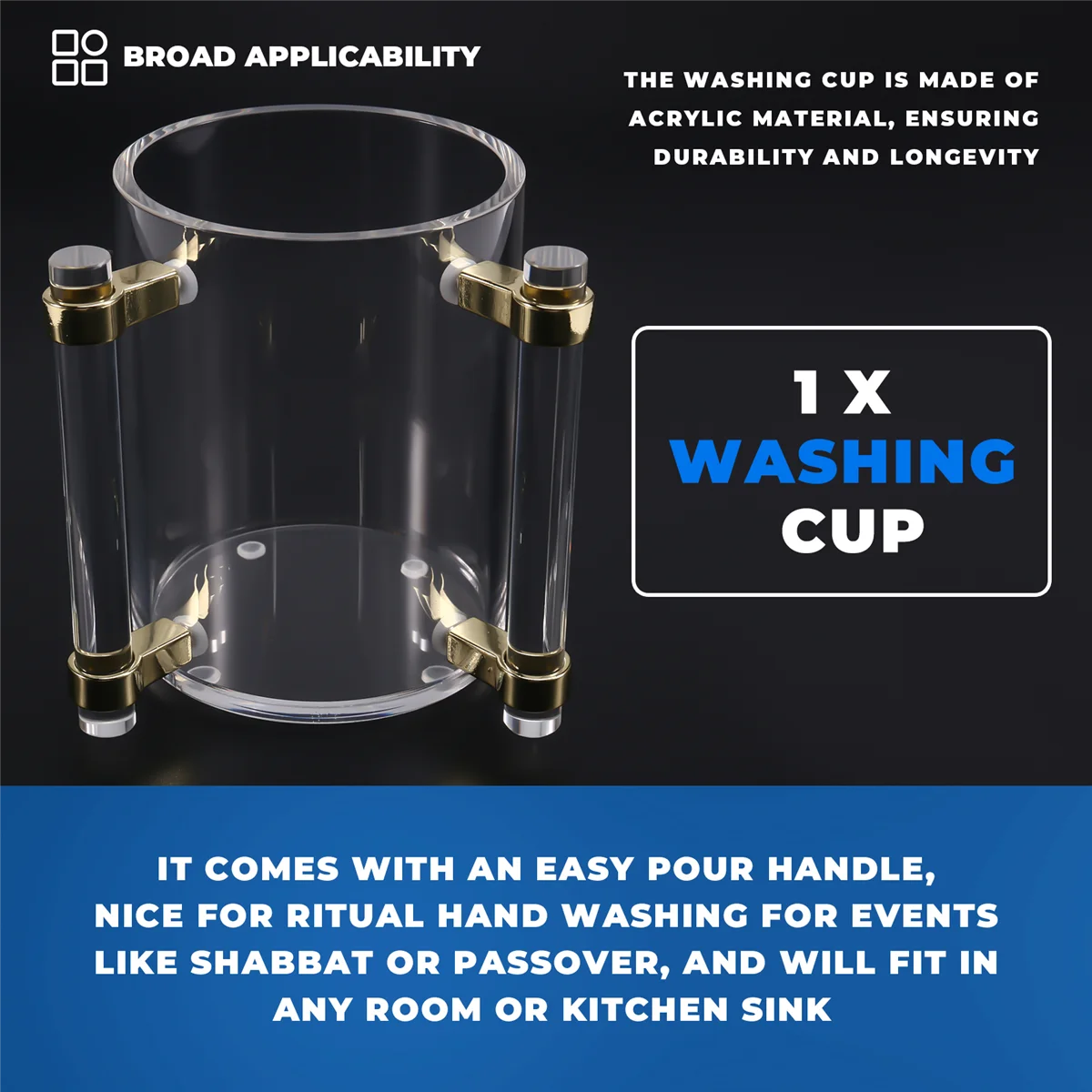 

AA98 Hand Washing Cup Acrylic Washing Cup Hand Wash Cup with Two Acrylic Handles for Jewish Prayer Wash Cup Cylinder Handles
