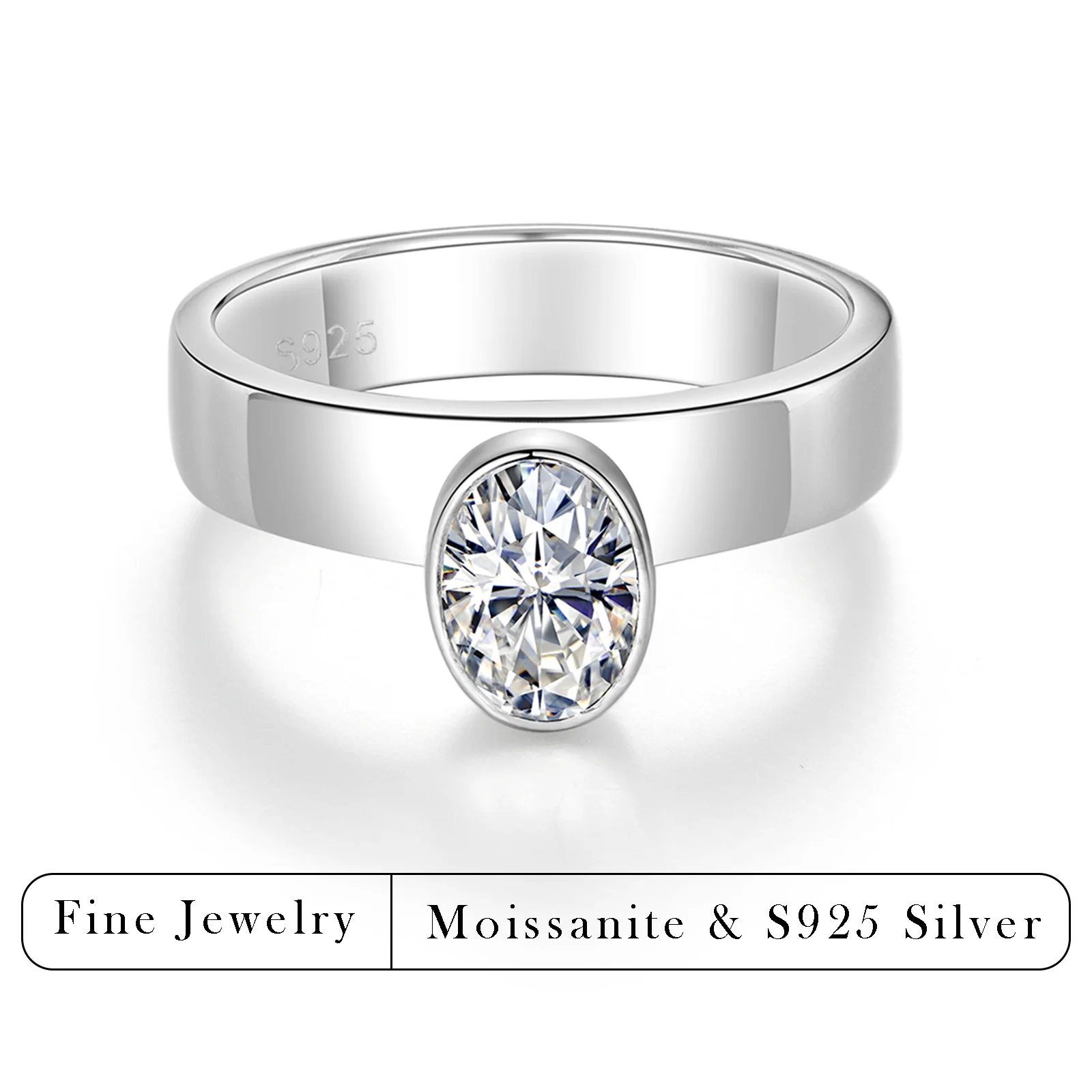 

1 CTW Oval Cut Moissanite Ring for Men 925 Sterling Silver Bezel Set Solitaire Engagement Ring D Color VVS1 Pass Diamond Tester