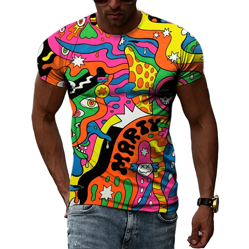 

Personality Abstract Color Graphic T Shirt Men Casual Fashion 3D Printed Street Style Hip Hop Harajuku Short Sleeve Clothing