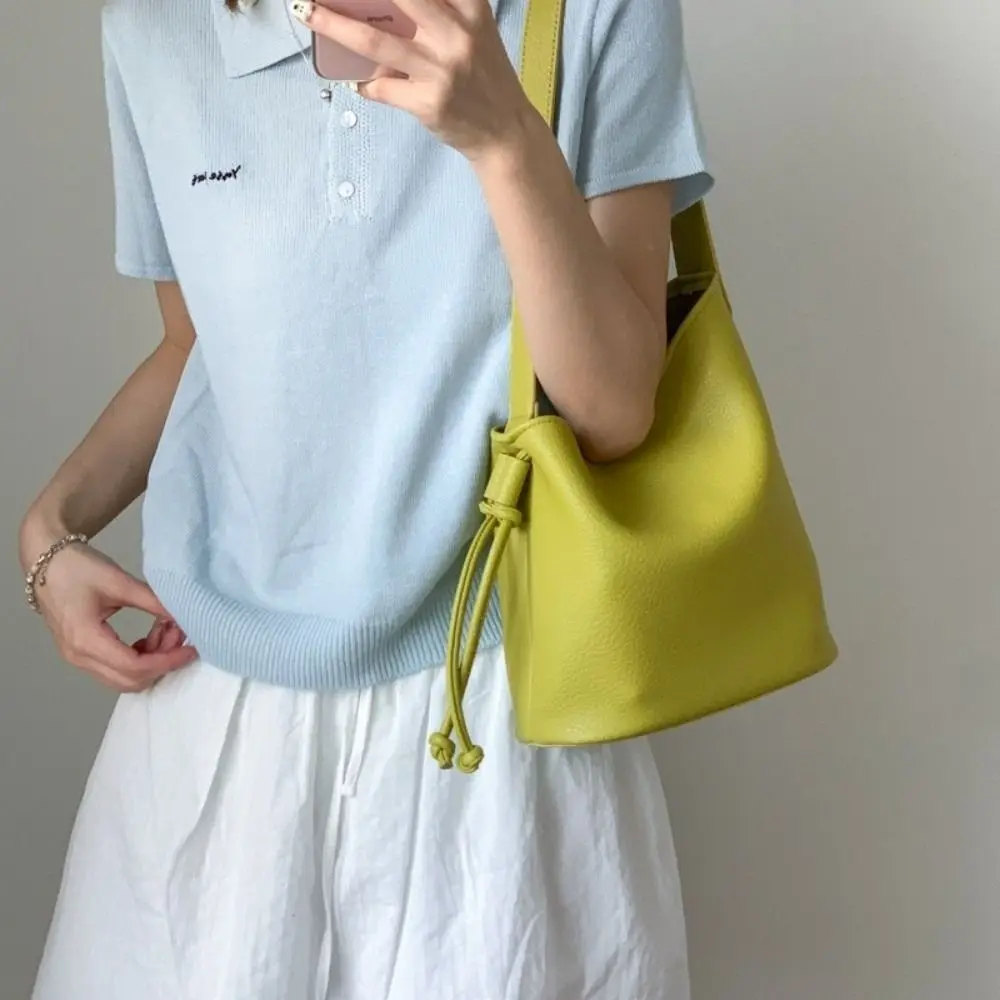 

Casual Solid color Women Shoulder Bag Korean Pu Leather Soft Leather Bucket Bag Leisure Commute Underarm Bag Ladie