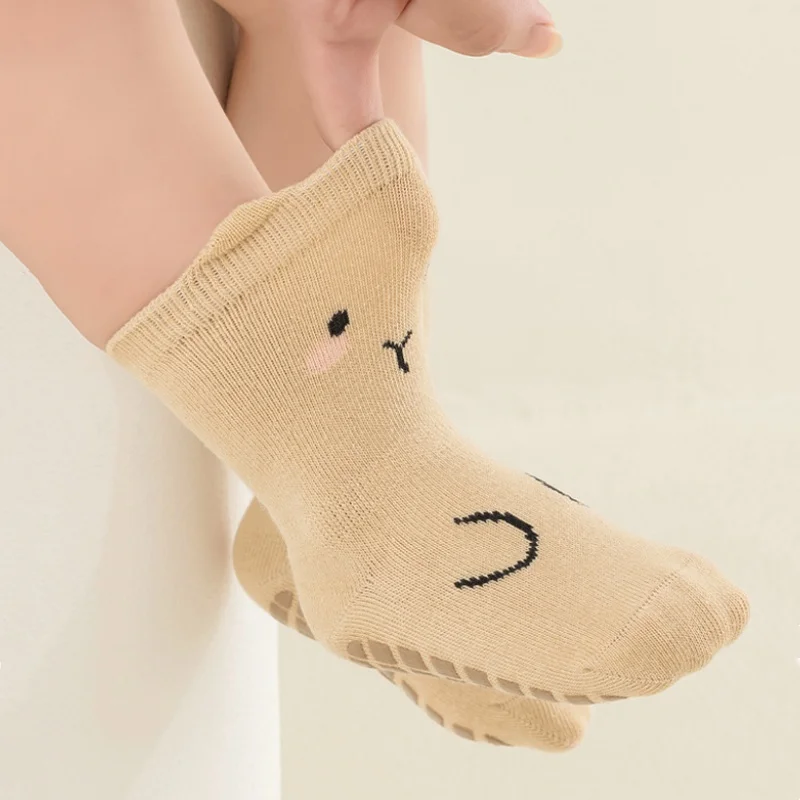 0-5Years Baby Non Slip Floor Sock 5 Colored Of Cartoon Animal Print Socks For Boys and Girls All Seasons Children's Cotton Socks