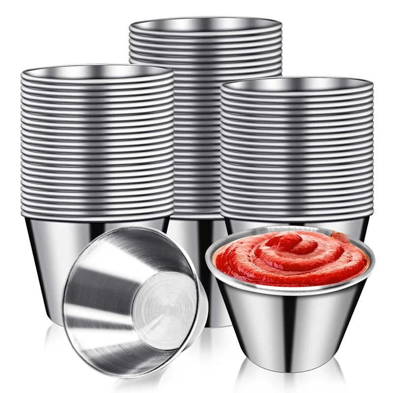 

50 Piece Metal Sauce Cups 2.5Oz Ramekins, Stainless Steel Dipping Sauce Cups Reusable Metal Condiment Container