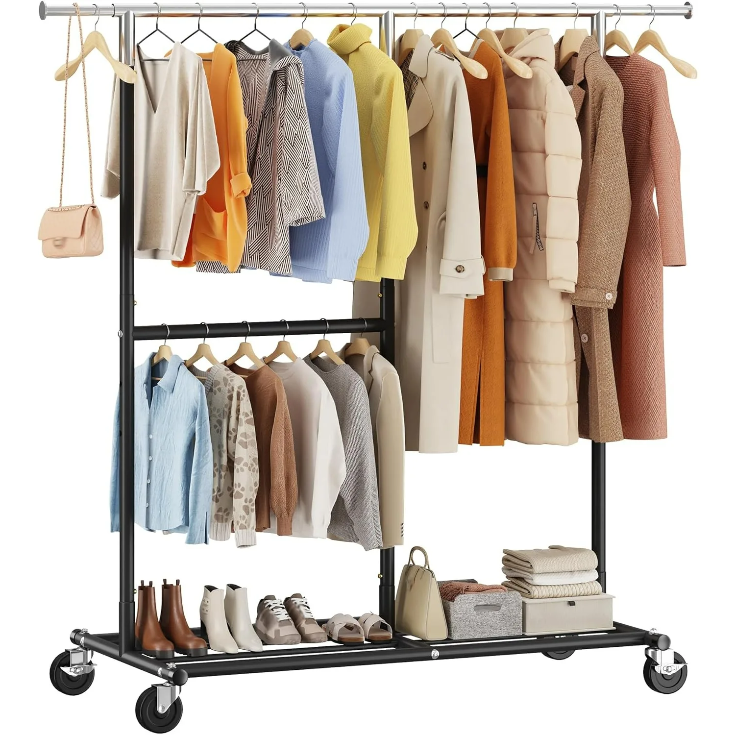 

Вешалка для одежды Heavy Duty 450 фунтов, вешалки для одежды для подвешивания одежды 200+, металлическая вешалка для одежды на колесиках, портативная вешалка для одежды