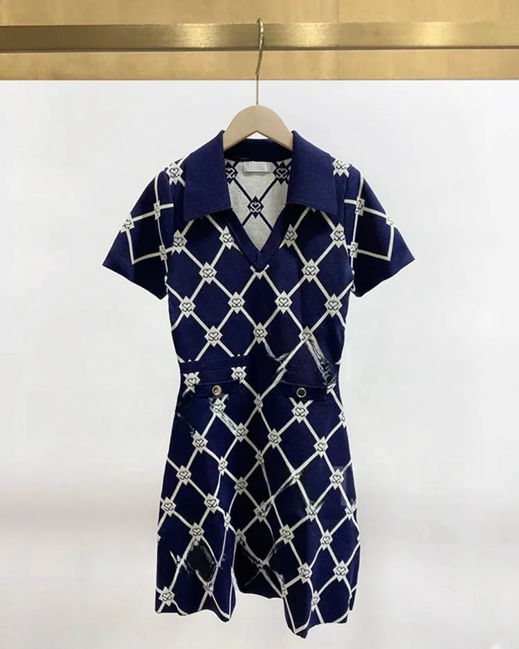 

S Home Early Spring Commute Diamond id Талия Cinched Double S Logo Dr Высокая талия A-Line ort Sve Collar irt D...